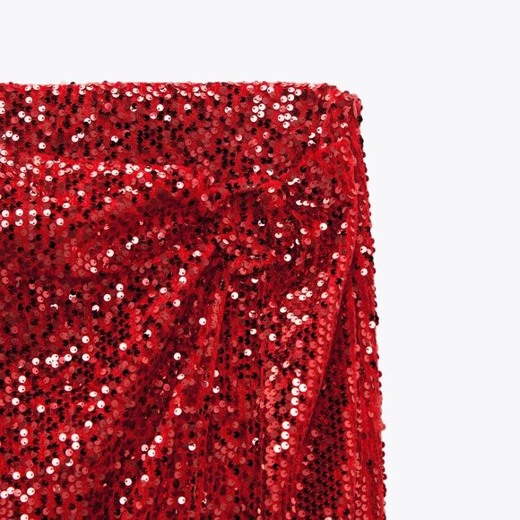 Zara Red Velvet Sequin Midi Skirt - Picture 9 of 9